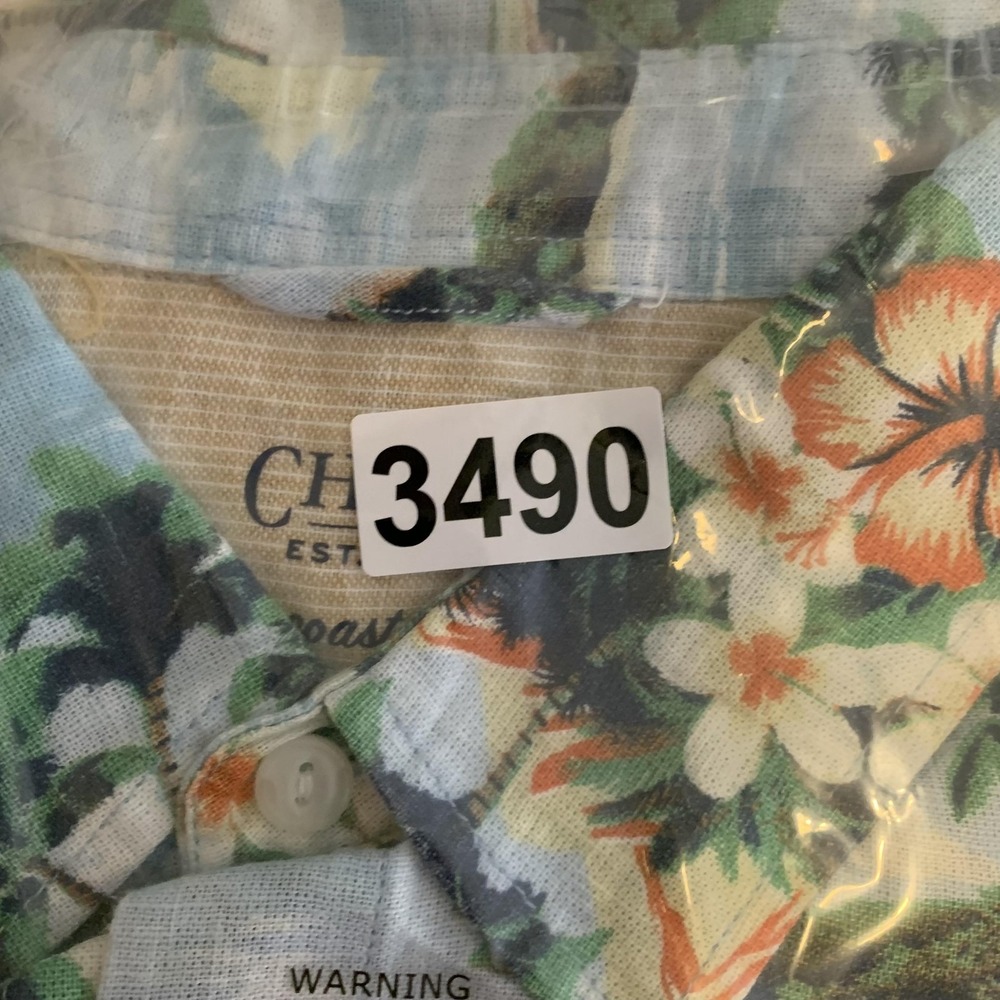 Chaps Shirt Mens Large Blue Floral Hawaiian Seacoast Wash Linen Rayon Button‎ Up - Picture 9 of 9